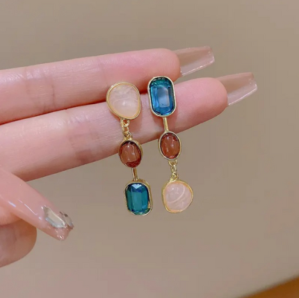 3 Stone Dangling Earrings