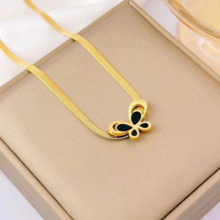 Black Butterfly Snake Chain Necklace