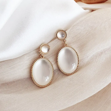 Retro White Moon Earrings