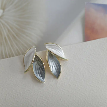 White Green Leaf Earrings